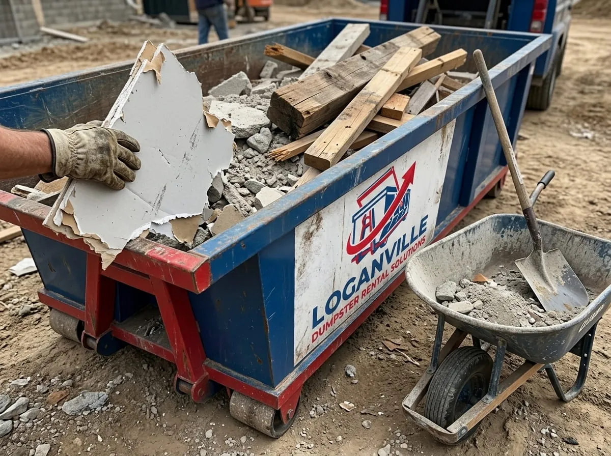 Broken masonry and rubble loaded into a roll-off container for heavy debris in Loganville, Georgia Broken masonry and rubble loaded into a roll-off container for heavy debris in Loganville, Georgia