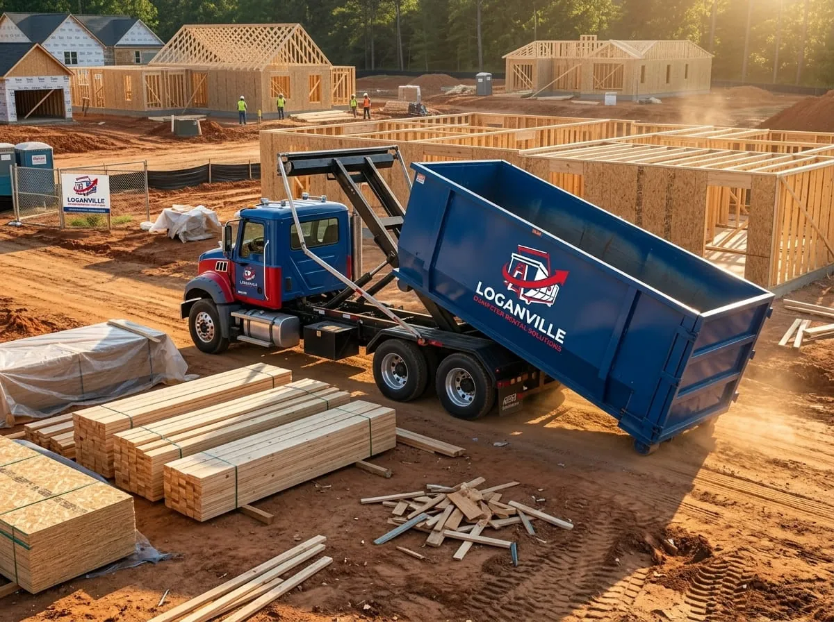 20 yard roll-off dumpster on a job in Loganville, GA 20 yard roll-off dumpster on a job in Loganville, GA